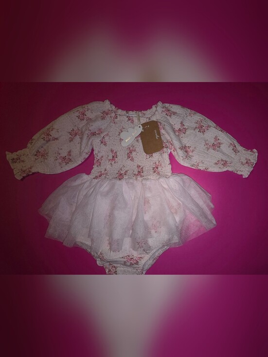 Angel Dear Other - Angel Dear Floral Tulle Baby Dress Romper - Pink 6-12m NWT